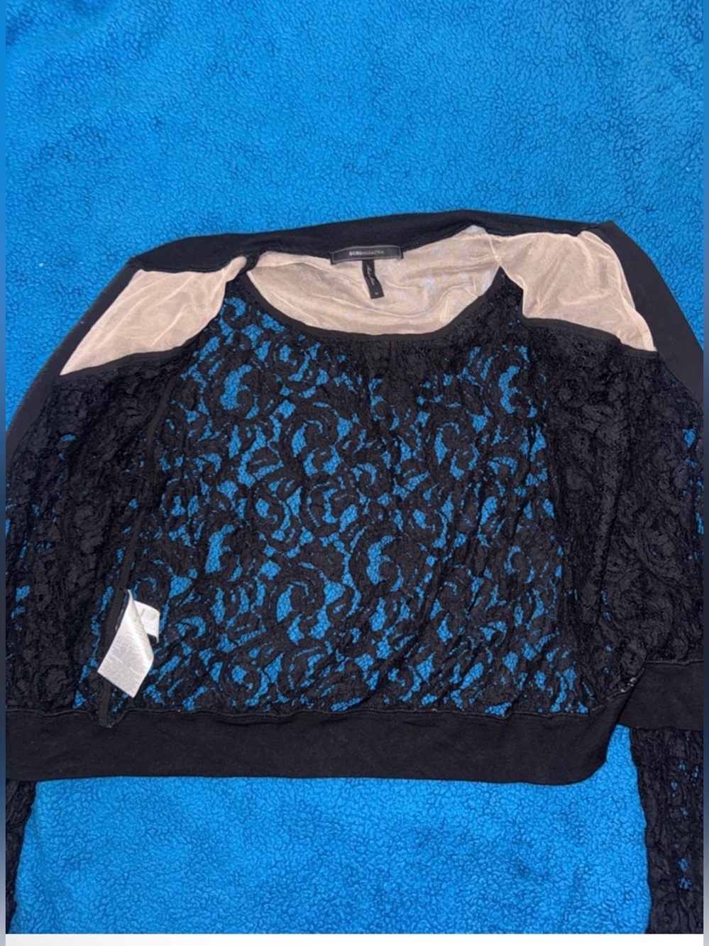 BCBG Max Azria Black Lace Jacket Zip Front Sheer Floral Overlay Medium - Picture 6 of 7